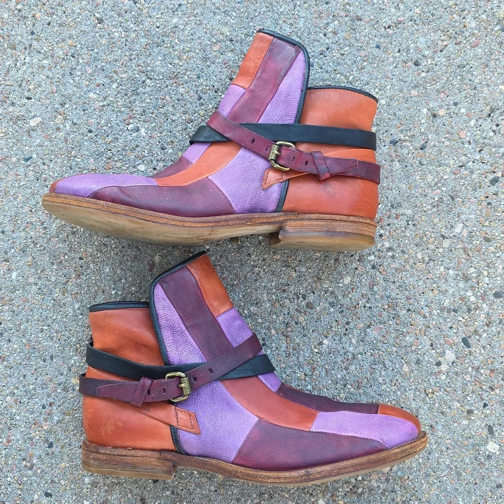A.S.98 Colorful Patchwork Italian Leather Ankle Boots Booties Size 41 - Picture 4 of 14